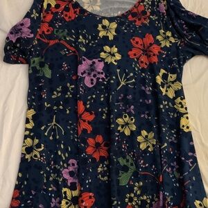 LuLaRoe Vibrant Floral Navy Blouse